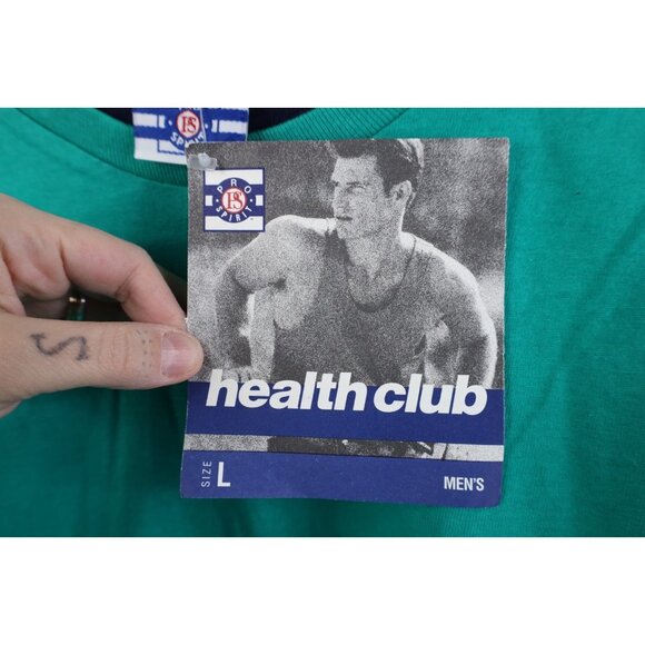 Deadstock Vtg 90s Streetwear Mens Large Blank Layered T-Shirt Teal Cotton USA - Picture 6 of 12